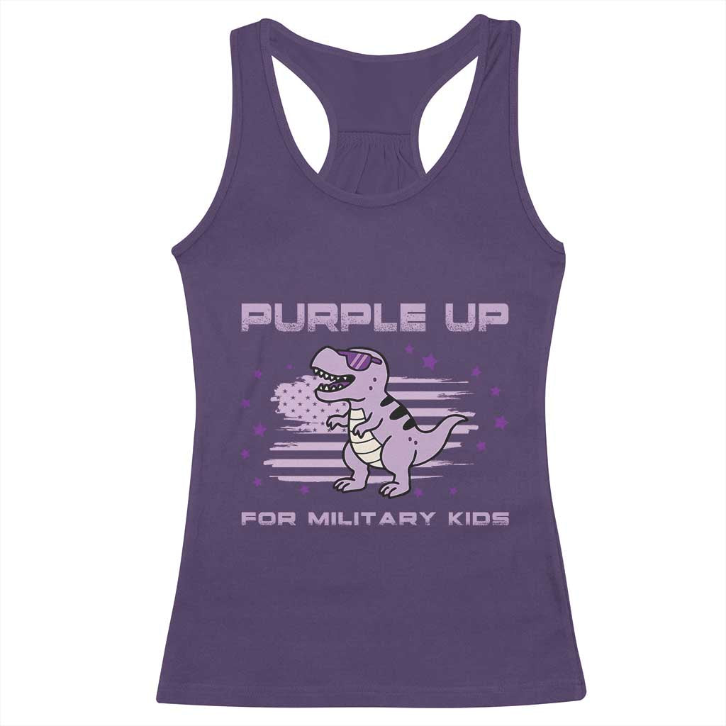 Purple Up For Military Kids Racerback Tank Top Military Child Month Army Dinosaur Dino TS10 Purple Print Your Wear