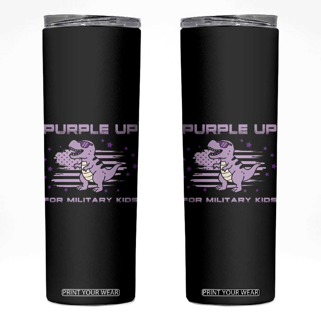 Purple Up For Military Kids Skinny Tumbler Military Child Month Army Dinosaur Dino TS10 Black Print Your Wear