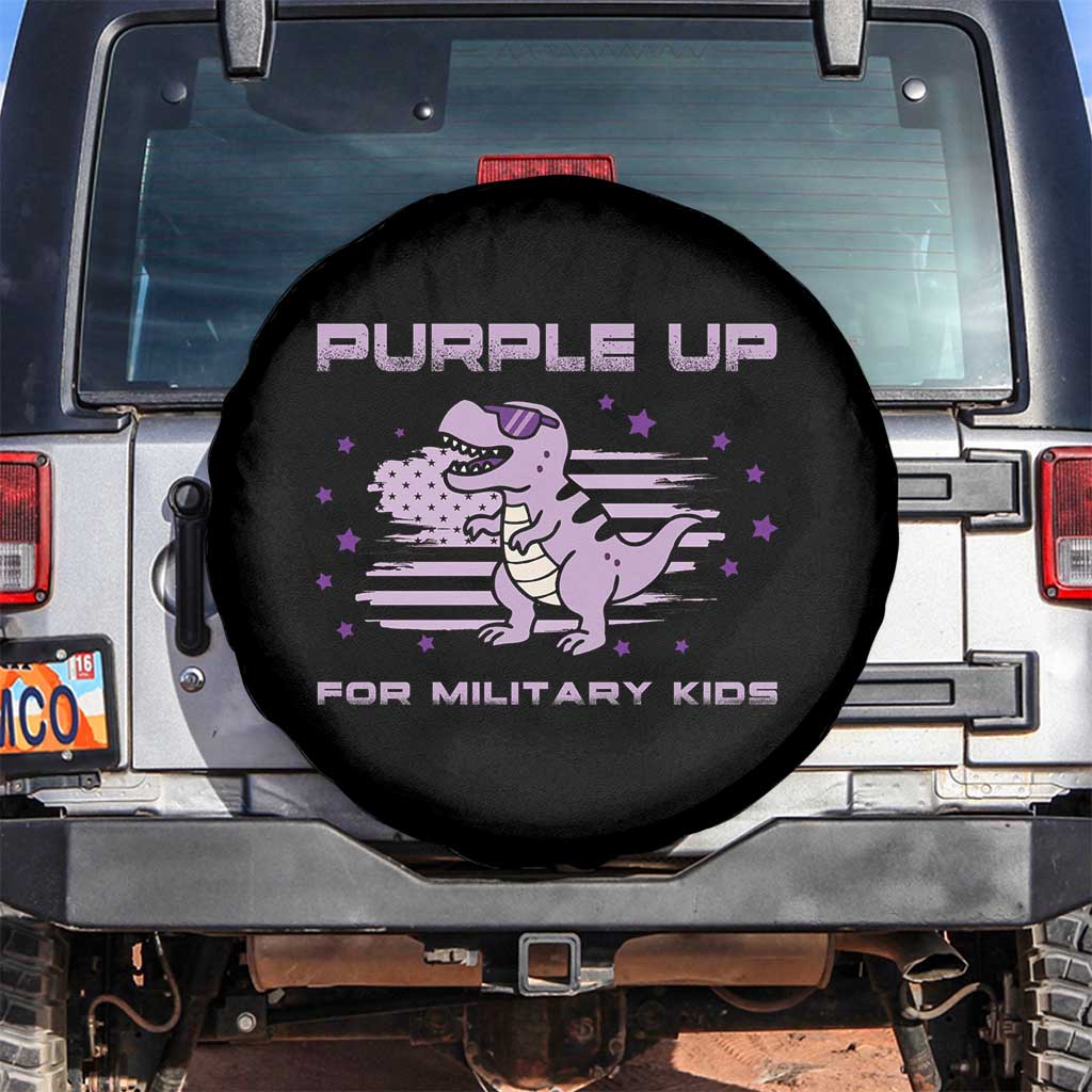 Purple Up For Military Kids Spare Tire Cover Military Child Month Army Dinosaur Dino TS10 No hole Black Print Your Wear