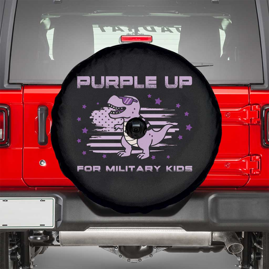 Purple Up For Military Kids Spare Tire Cover Military Child Month Army Dinosaur Dino TS10 Black Print Your Wear