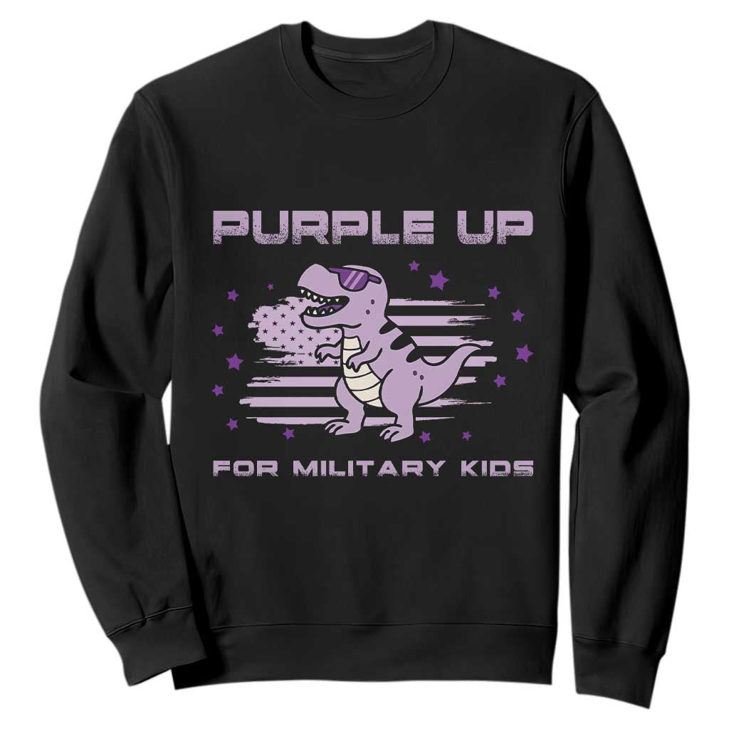 Purple Up For Military Kids Sweatshirt Military Child Month Army Dinosaur Dino TS10 Black Print Your Wear