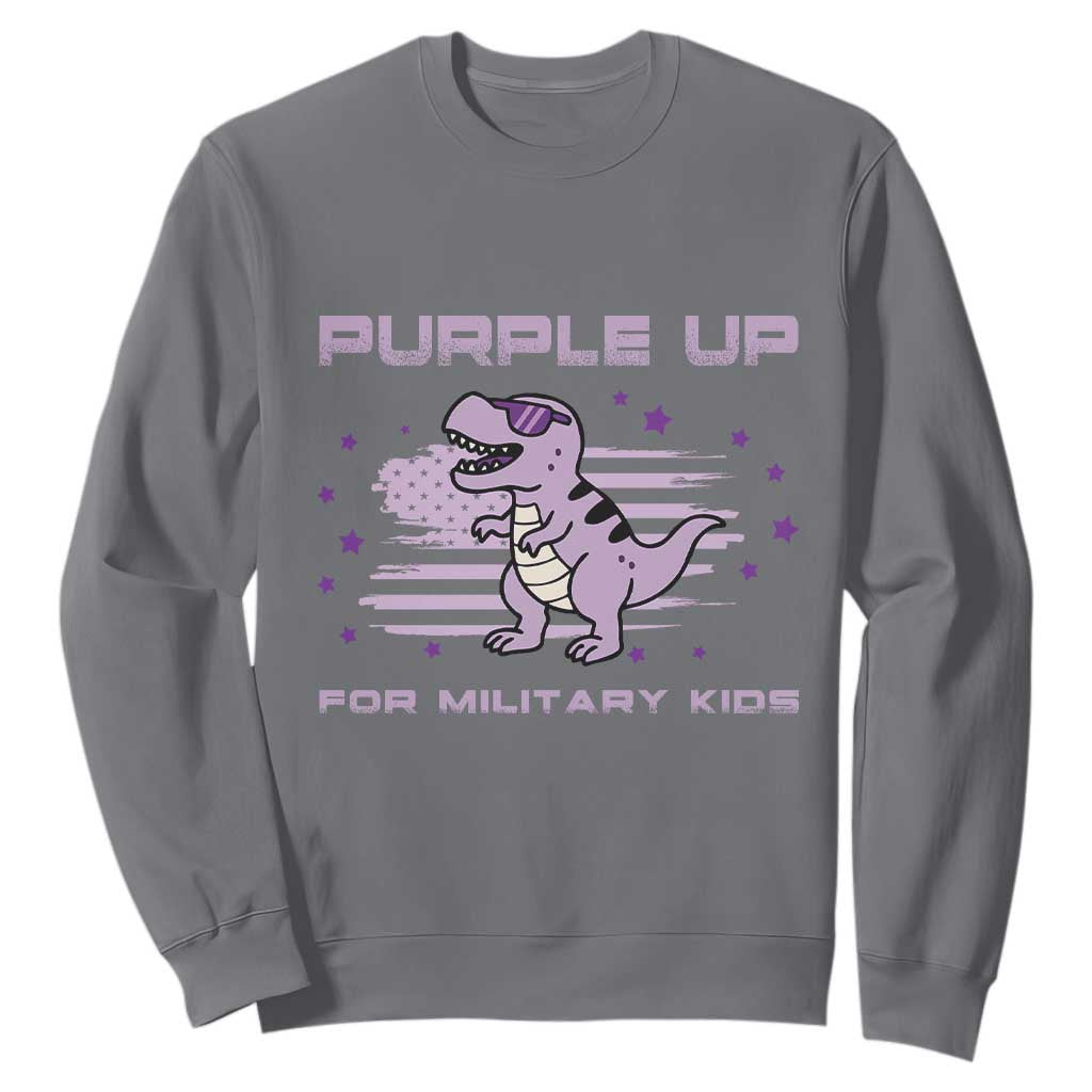 Purple Up For Military Kids Sweatshirt Military Child Month Army Dinosaur Dino TS10 Charcoal Print Your Wear