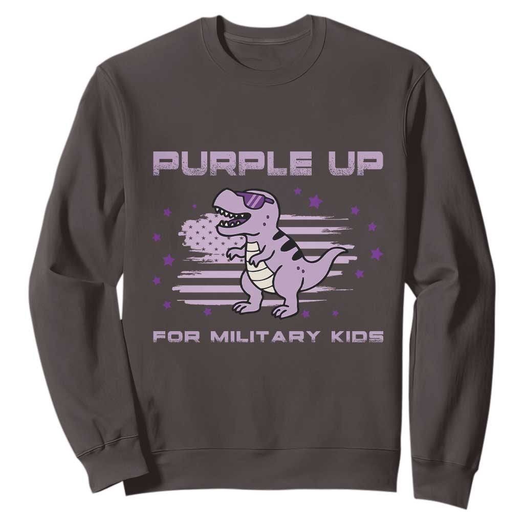 Purple Up For Military Kids Sweatshirt Military Child Month Army Dinosaur Dino TS10 Dark Chocolate Print Your Wear