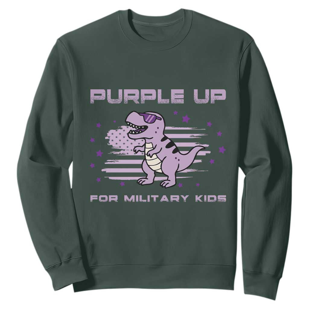 Purple Up For Military Kids Sweatshirt Military Child Month Army Dinosaur Dino TS10 Dark Forest Green Print Your Wear