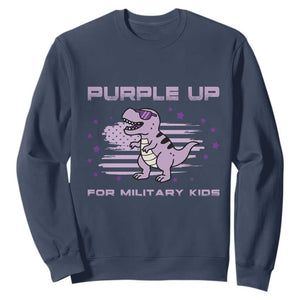 Purple Up For Military Kids Sweatshirt Military Child Month Army Dinosaur Dino TS10 Navy Print Your Wear