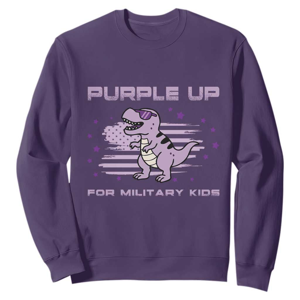 Purple Up For Military Kids Sweatshirt Military Child Month Army Dinosaur Dino TS10 Purple Print Your Wear