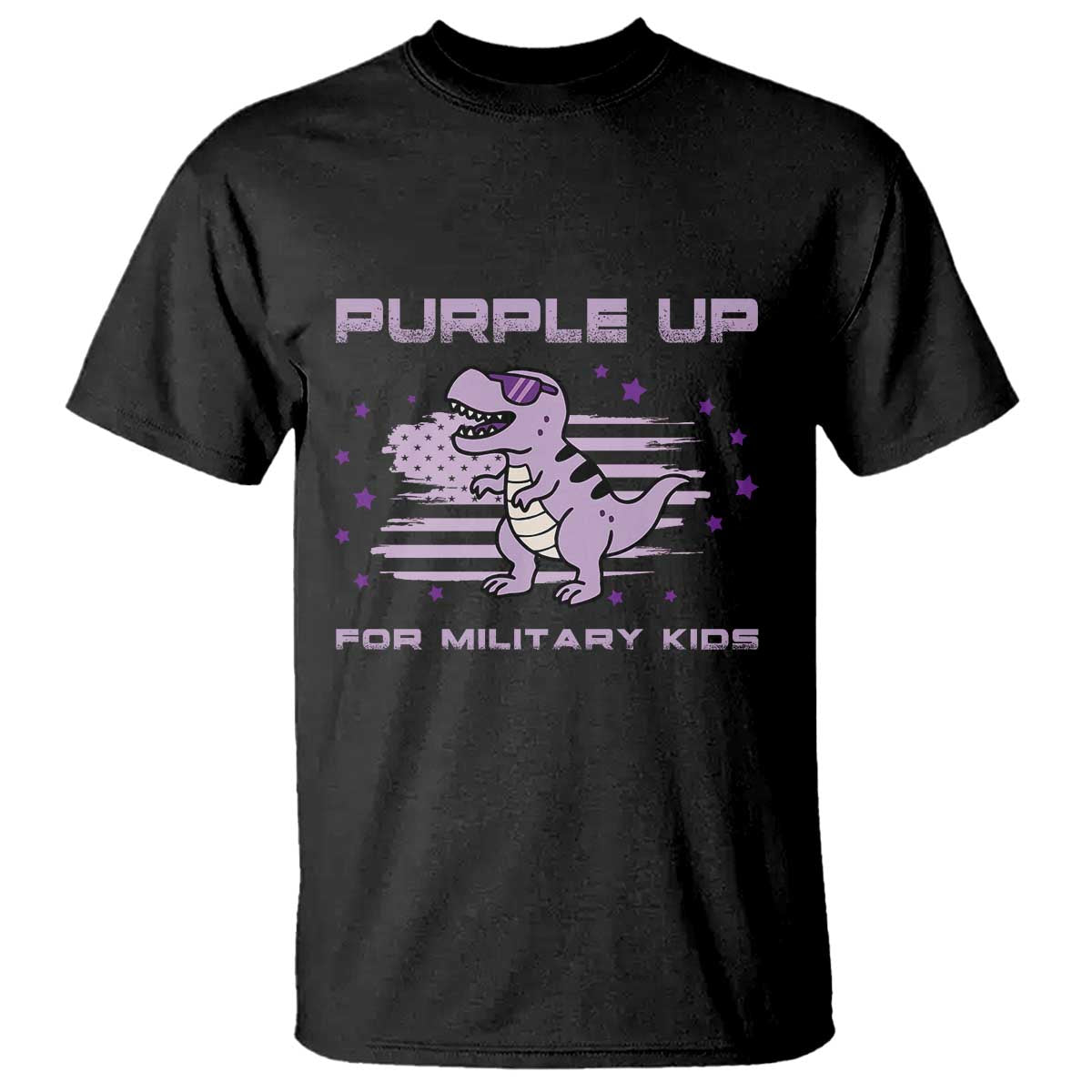 Purple Up For Military Kids T Shirt Military Child Month Army Dinosaur Dino TS10 Black Print Your Wear