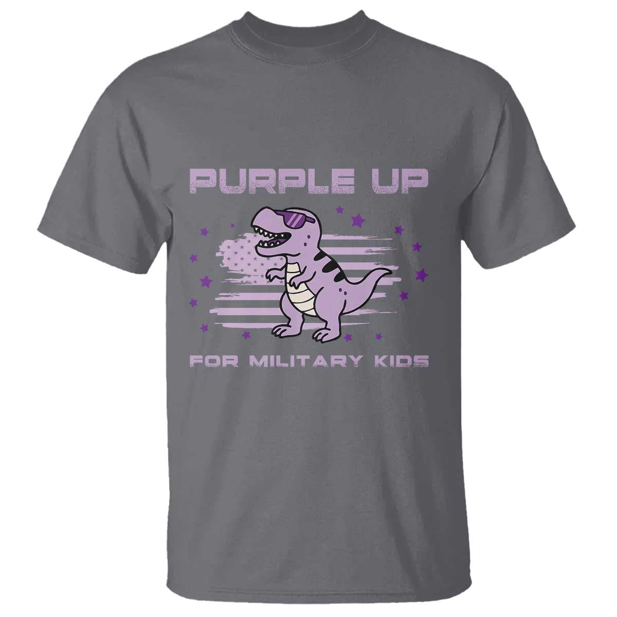 Purple Up For Military Kids T Shirt Military Child Month Army Dinosaur Dino TS10 Charcoal Print Your Wear