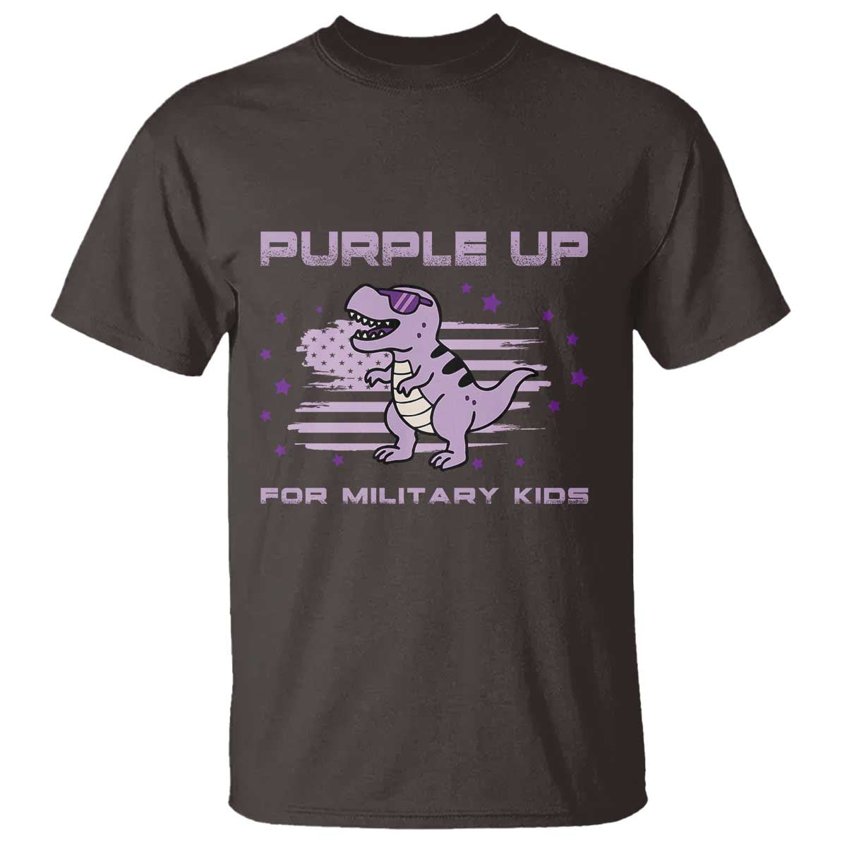 Purple Up For Military Kids T Shirt Military Child Month Army Dinosaur Dino TS10 Dark Chocolate Print Your Wear