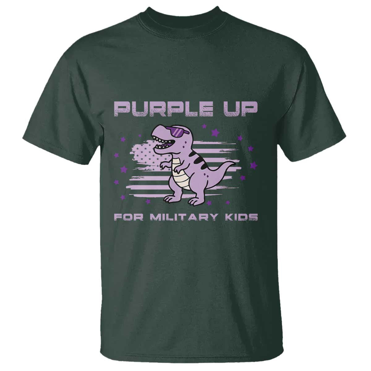 Purple Up For Military Kids T Shirt Military Child Month Army Dinosaur Dino TS10 Dark Forest Green Print Your Wear