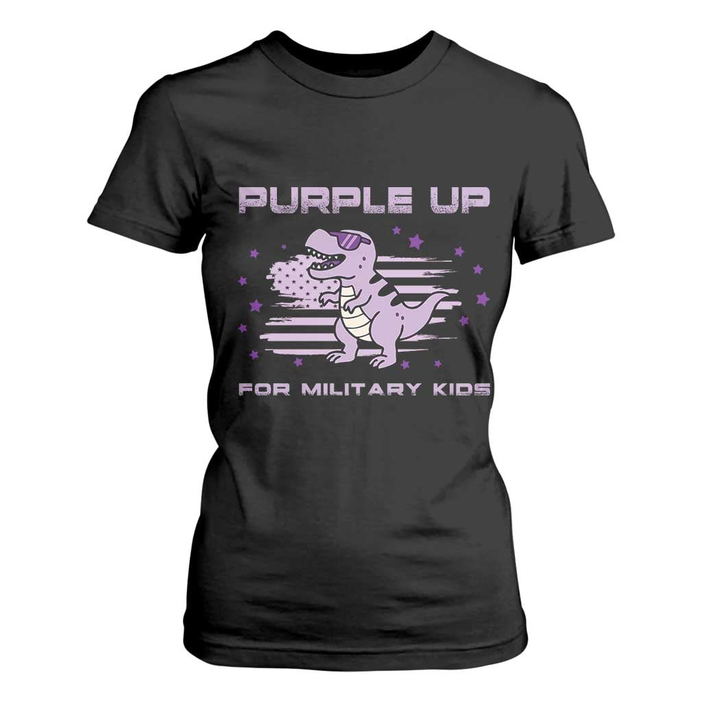 Purple Up For Military Kids T Shirt For Women Military Child Month Army Dinosaur Dino TS10 Black Print Your Wear
