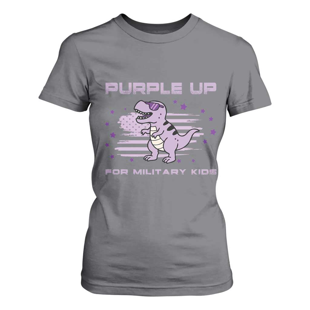 Purple Up For Military Kids T Shirt For Women Military Child Month Army Dinosaur Dino TS10 Charcoal Print Your Wear