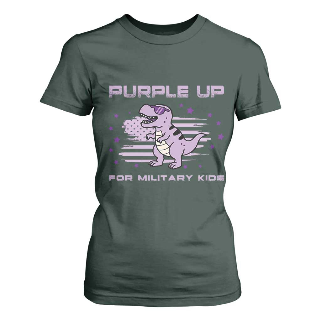 Purple Up For Military Kids T Shirt For Women Military Child Month Army Dinosaur Dino TS10 Dark Forest Green Print Your Wear
