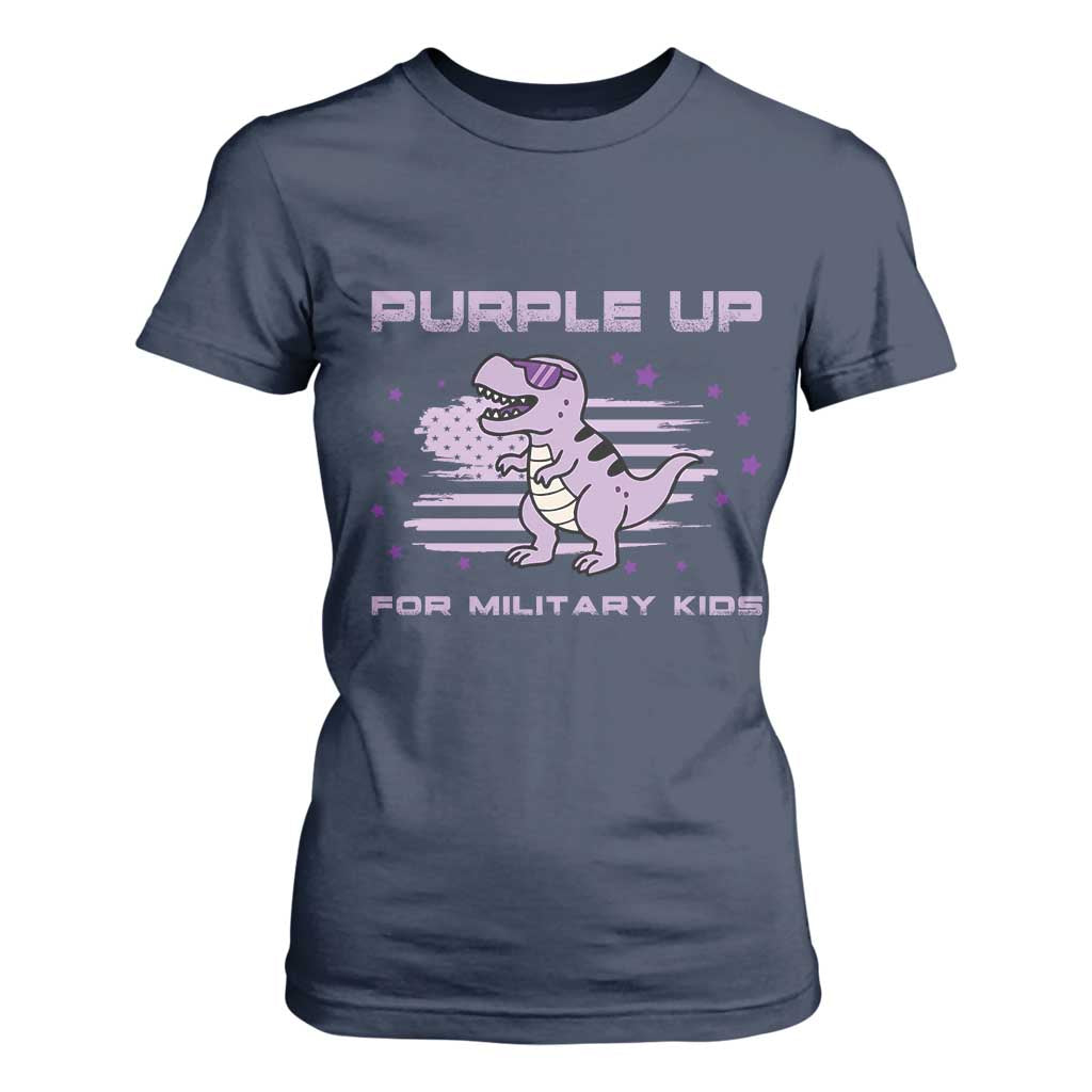 Purple Up For Military Kids T Shirt For Women Military Child Month Army Dinosaur Dino TS10 Navy Print Your Wear