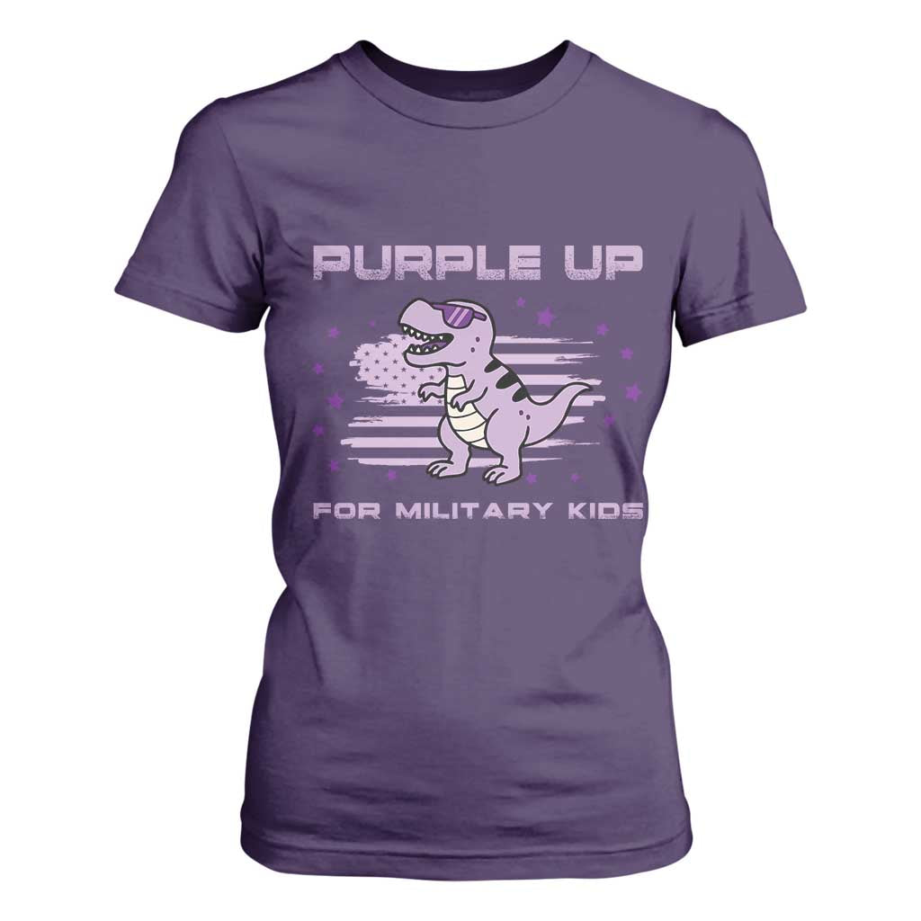 Purple Up For Military Kids T Shirt For Women Military Child Month Army Dinosaur Dino TS10 Purple Print Your Wear