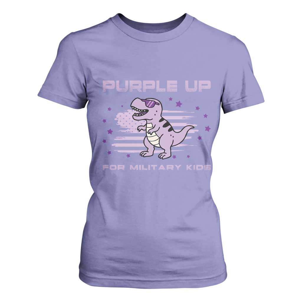 Purple Up For Military Kids T Shirt For Women Military Child Month Army Dinosaur Dino TS10 Violet Print Your Wear