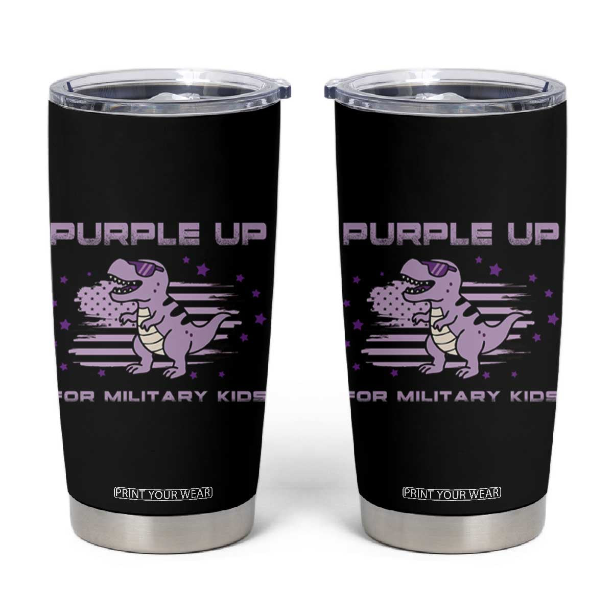 Purple Up For Military Kids Tumbler Cup Military Child Month Army Dinosaur Dino TS10 Black Print Your Wear