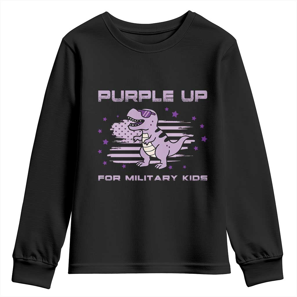 Purple Up For Military Kids Youth Sweatshirt Military Child Month Army Dinosaur Dino TS10 Black Print Your Wear