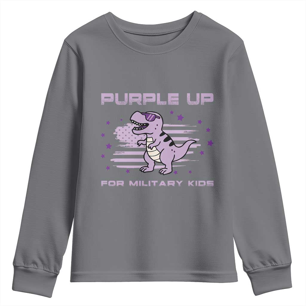 Purple Up For Military Kids Youth Sweatshirt Military Child Month Army Dinosaur Dino TS10 Charcoal Print Your Wear