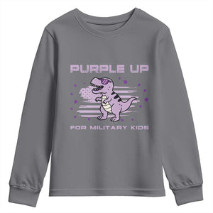 Purple Up For Military Kids Youth Sweatshirt Military Child Month Army Dinosaur Dino TS10 Charcoal Print Your Wear