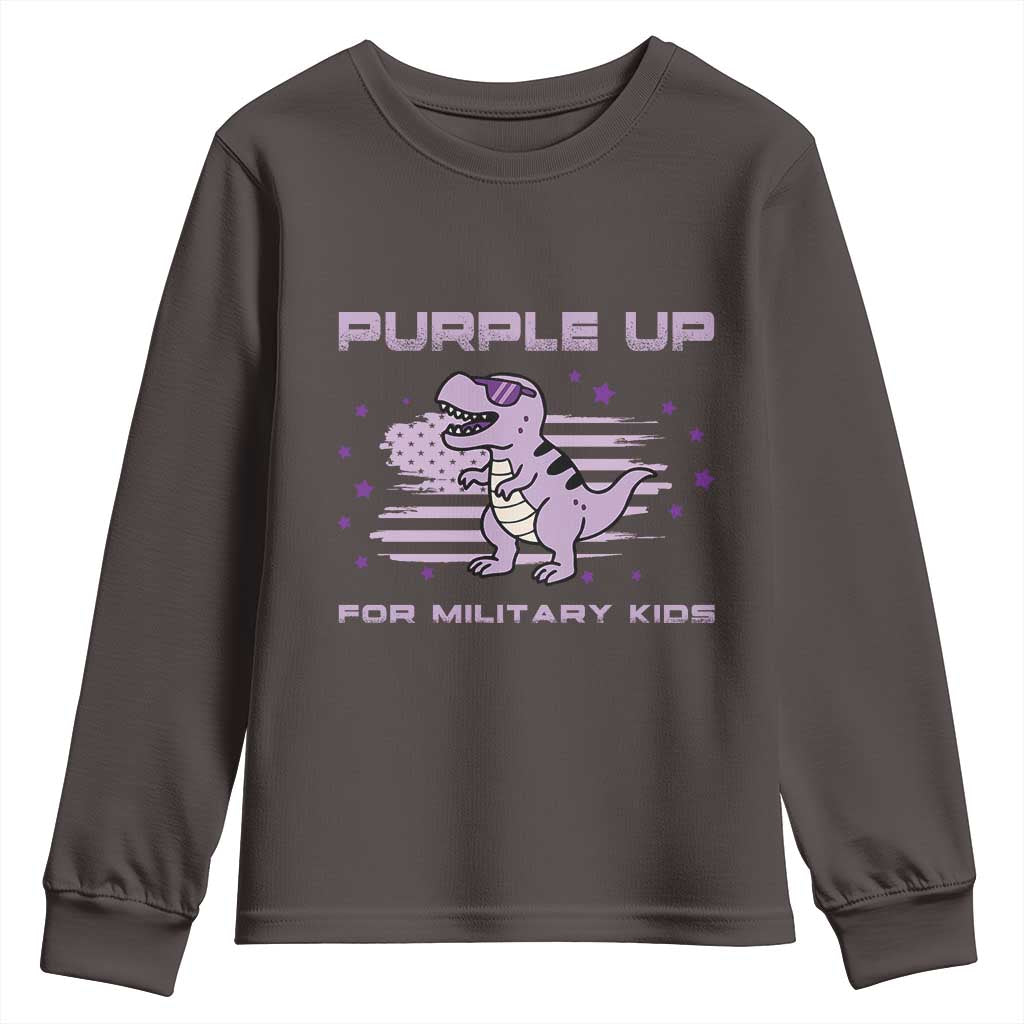 Purple Up For Military Kids Youth Sweatshirt Military Child Month Army Dinosaur Dino TS10 Dark Chocolate Print Your Wear