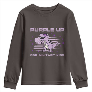 Purple Up For Military Kids Youth Sweatshirt Military Child Month Army Dinosaur Dino TS10 Dark Chocolate Print Your Wear