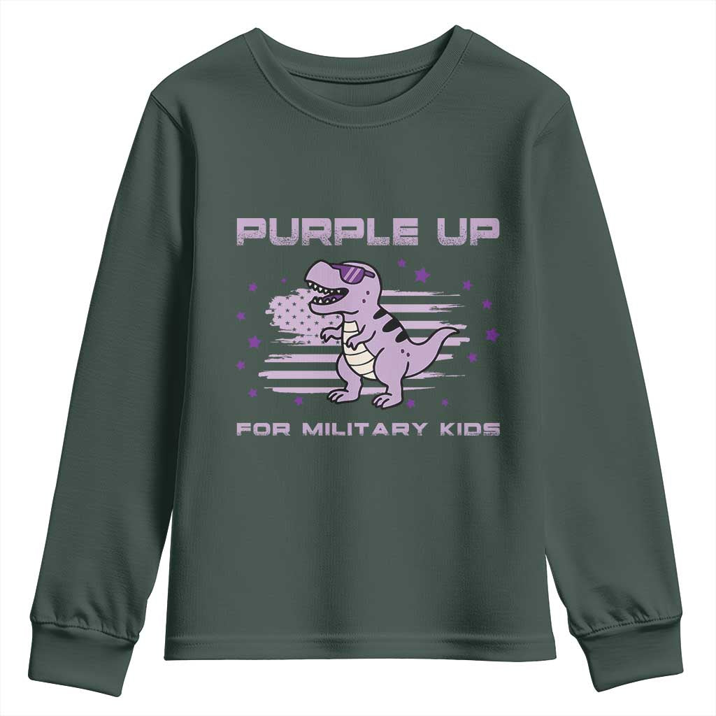 Purple Up For Military Kids Youth Sweatshirt Military Child Month Army Dinosaur Dino TS10 Dark Forest Green Print Your Wear