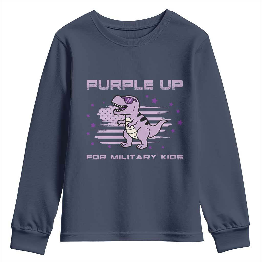 Purple Up For Military Kids Youth Sweatshirt Military Child Month Army Dinosaur Dino TS10 Navy Print Your Wear