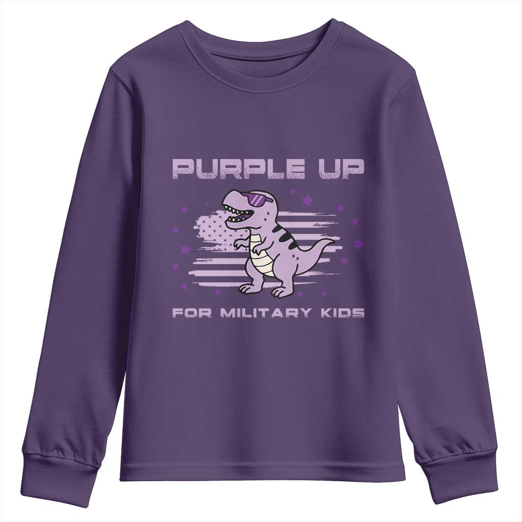 Purple Up For Military Kids Youth Sweatshirt Military Child Month Army Dinosaur Dino TS10 Purple Print Your Wear