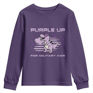 Purple Up For Military Kids Youth Sweatshirt Military Child Month Army Dinosaur Dino TS10 Purple Print Your Wear