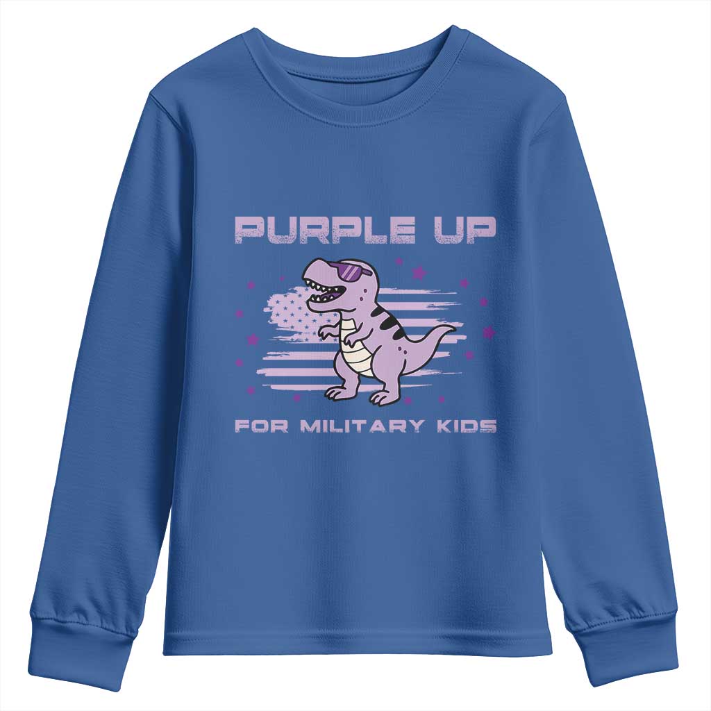 Purple Up For Military Kids Youth Sweatshirt Military Child Month Army Dinosaur Dino TS10 Royal Blue Print Your Wear