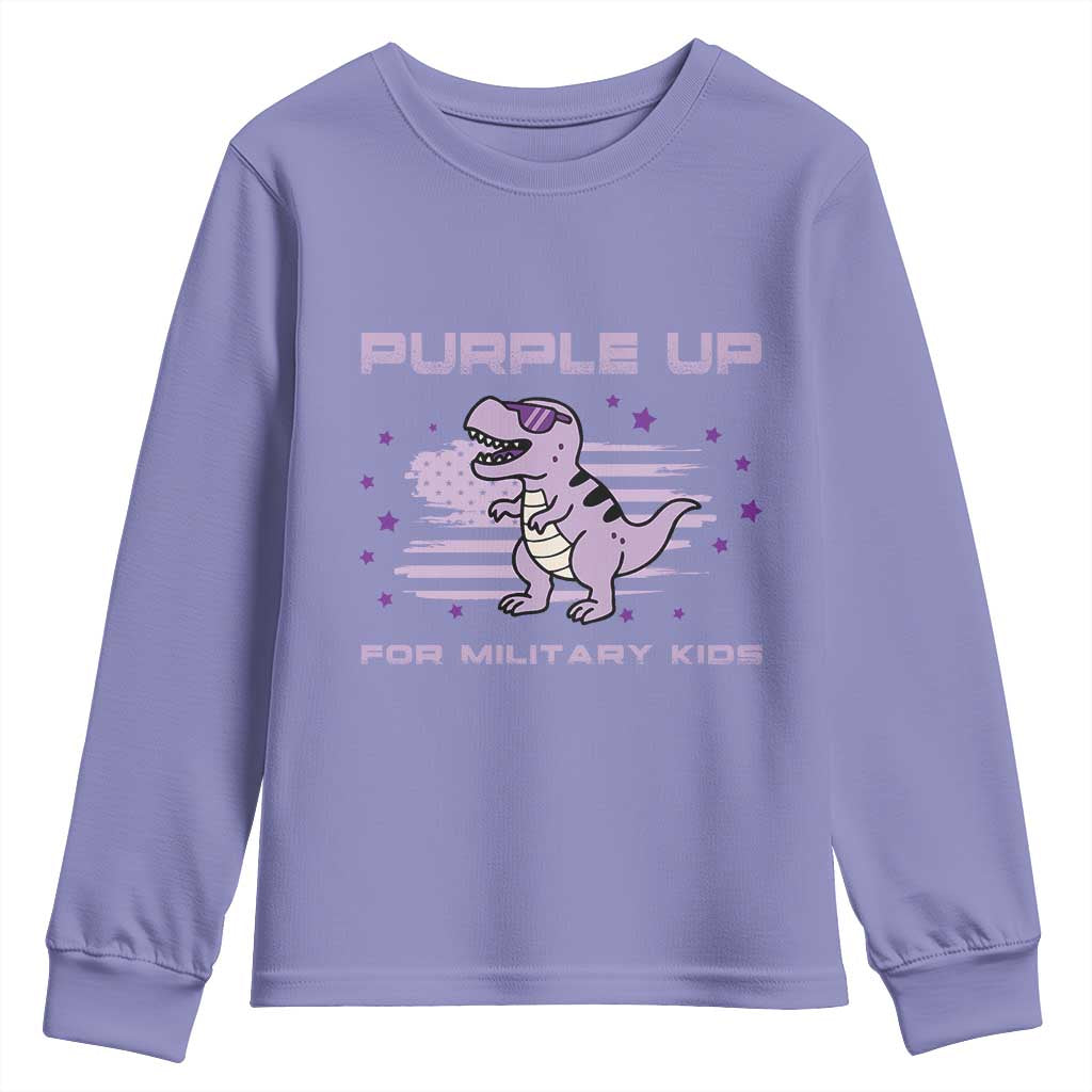 Purple Up For Military Kids Youth Sweatshirt Military Child Month Army Dinosaur Dino TS10 Violet Print Your Wear