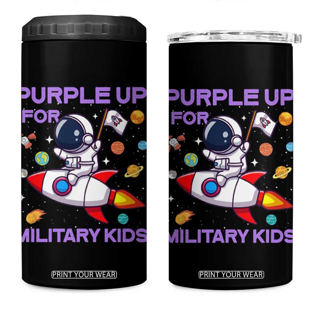 Purple Up For Military Kids 4 in 1 Can Cooler Tumbler Military Child Month Astronaut Funny TS10 One Size: 16 oz Black Print Your Wear