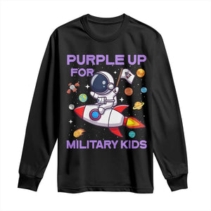 Purple Up For Military Kids Long Sleeve Shirt Military Child Month Astronaut Funny TS10 Black Print Your Wear
