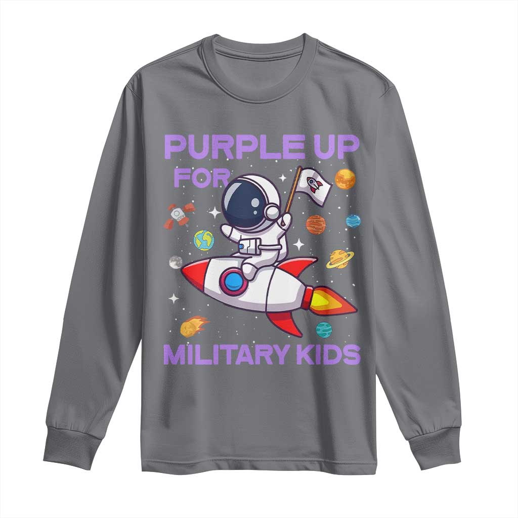 Purple Up For Military Kids Long Sleeve Shirt Military Child Month Astronaut Funny TS10 Charcoal Print Your Wear