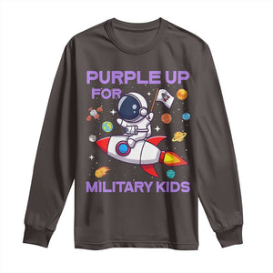 Purple Up For Military Kids Long Sleeve Shirt Military Child Month Astronaut Funny TS10 Dark Chocolate Print Your Wear