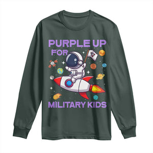 Purple Up For Military Kids Long Sleeve Shirt Military Child Month Astronaut Funny TS10 Dark Forest Green Print Your Wear