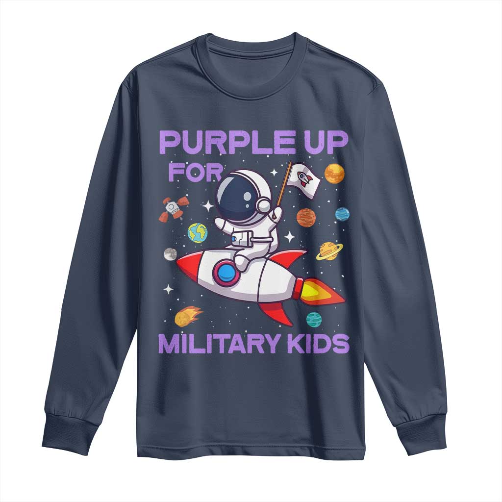 Purple Up For Military Kids Long Sleeve Shirt Military Child Month Astronaut Funny TS10 Navy Print Your Wear