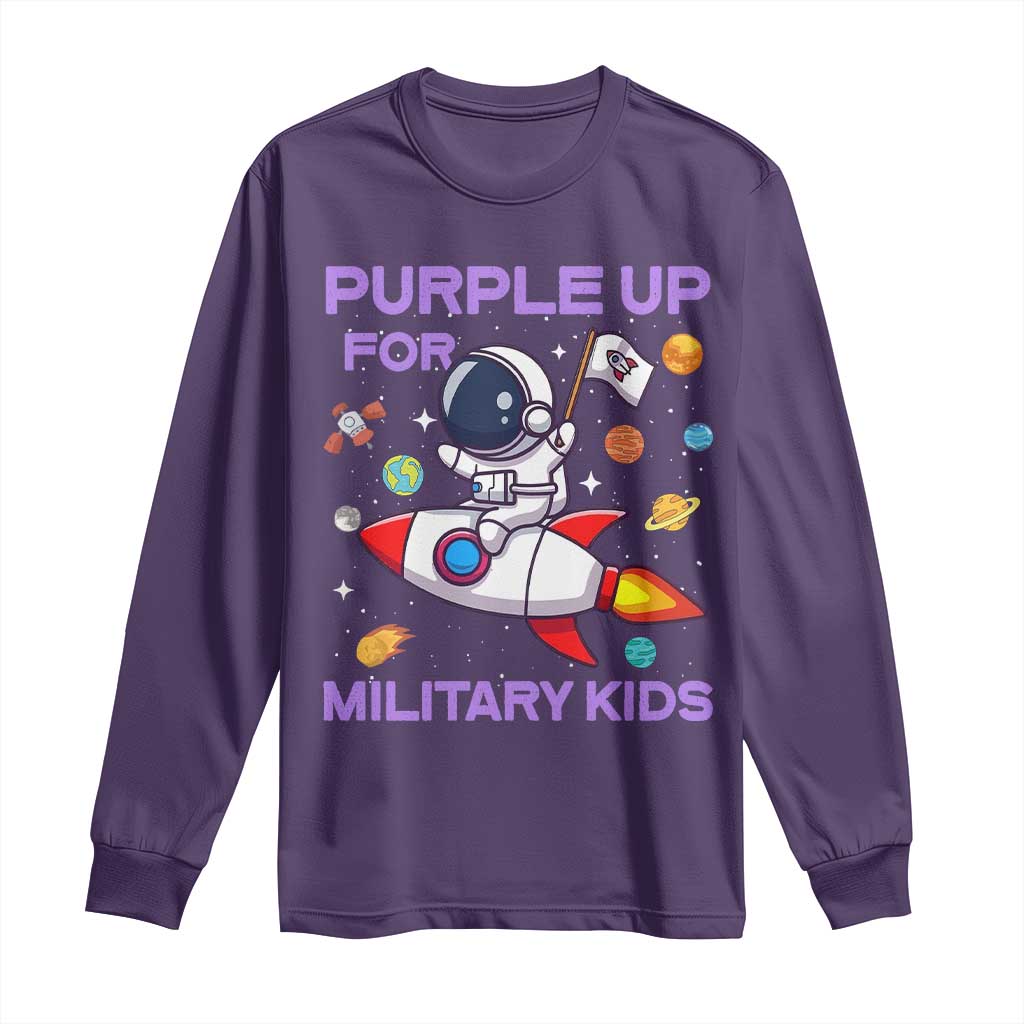 Purple Up For Military Kids Long Sleeve Shirt Military Child Month Astronaut Funny TS10 Purple Print Your Wear