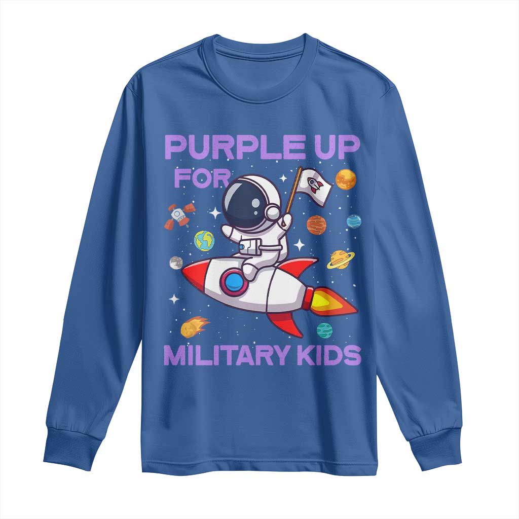Purple Up For Military Kids Long Sleeve Shirt Military Child Month Astronaut Funny TS10 Royal Blue Print Your Wear
