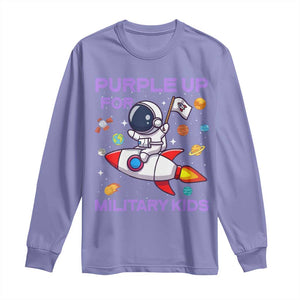 Purple Up For Military Kids Long Sleeve Shirt Military Child Month Astronaut Funny TS10 Violet Print Your Wear