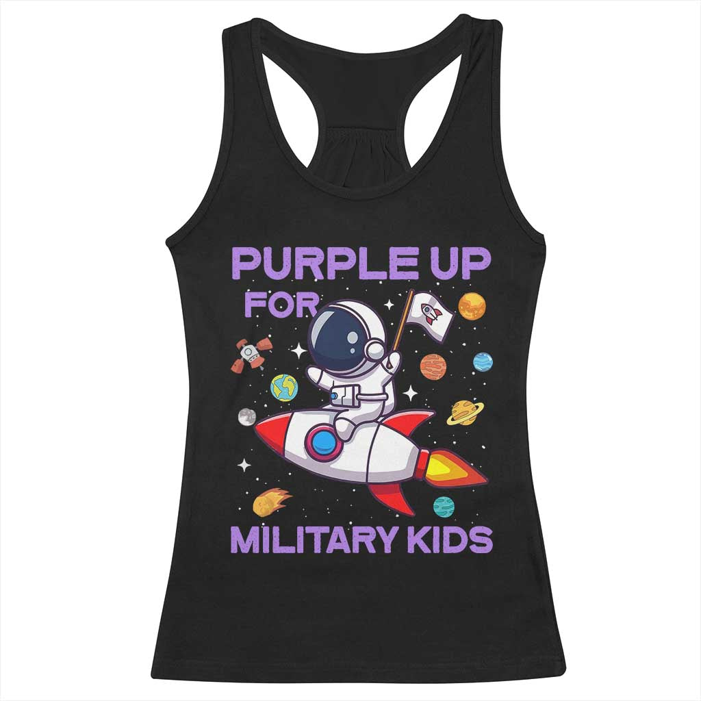 Purple Up For Military Kids Racerback Tank Top Military Child Month Astronaut Funny TS10 Black Print Your Wear