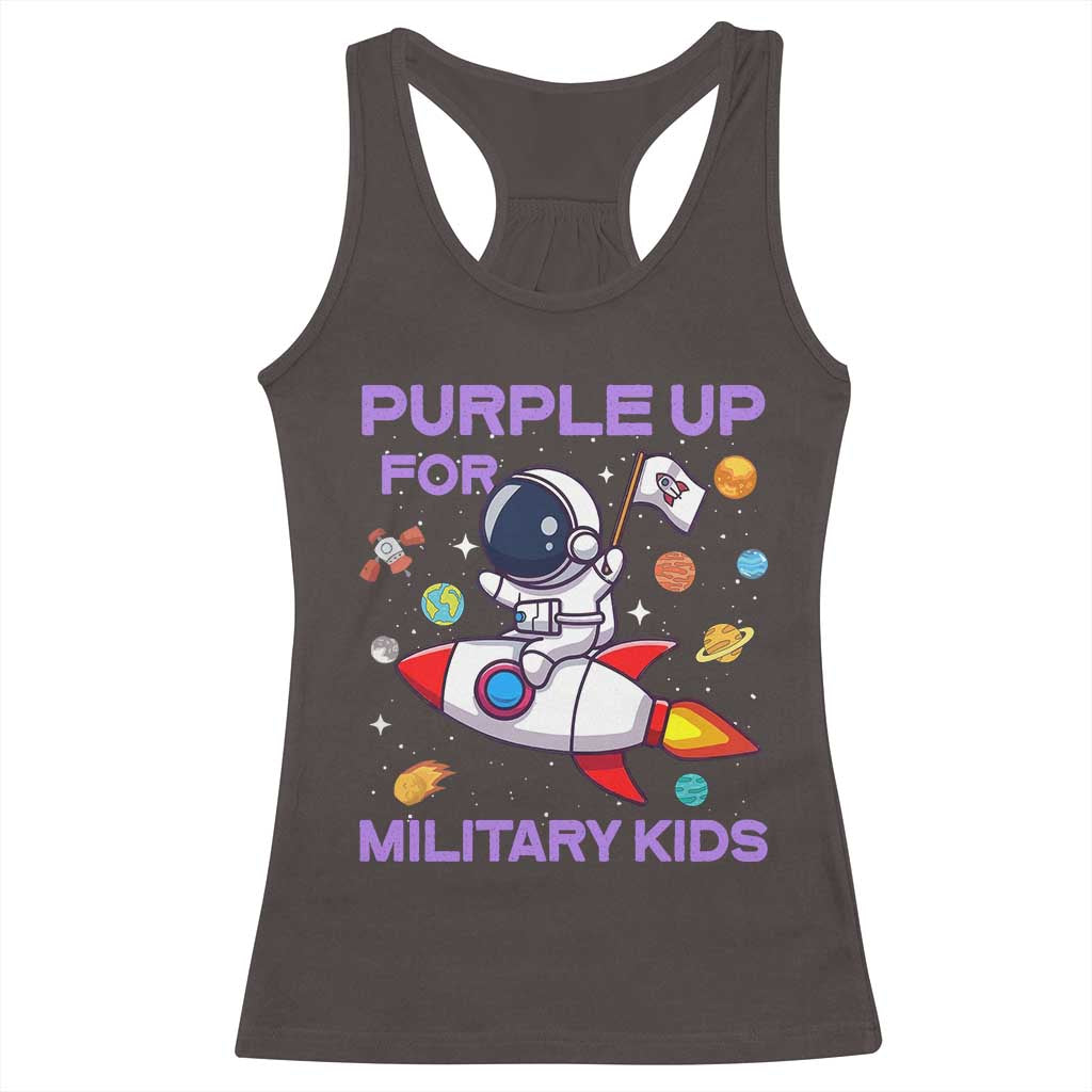 Purple Up For Military Kids Racerback Tank Top Military Child Month Astronaut Funny TS10 Dark Chocolate Print Your Wear
