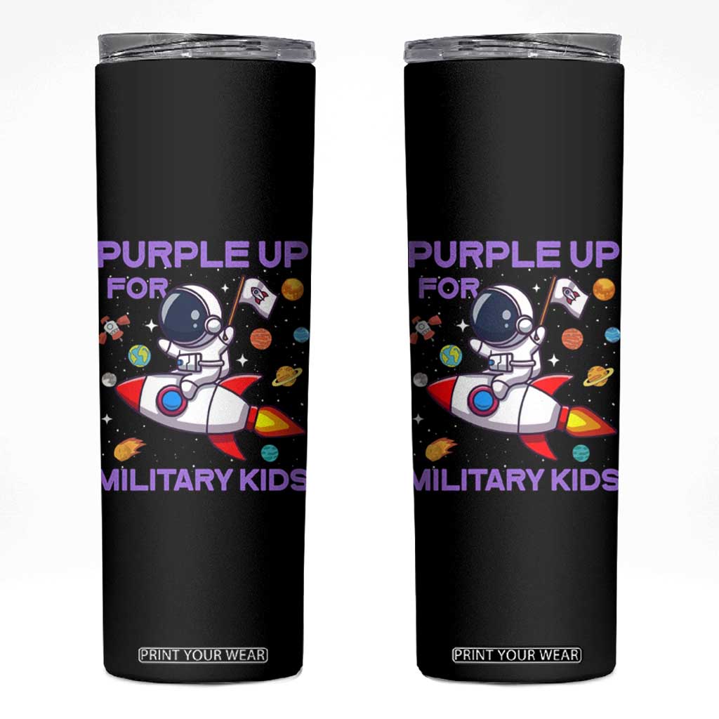 Purple Up For Military Kids Skinny Tumbler Military Child Month Astronaut Funny TS10 Black Print Your Wear