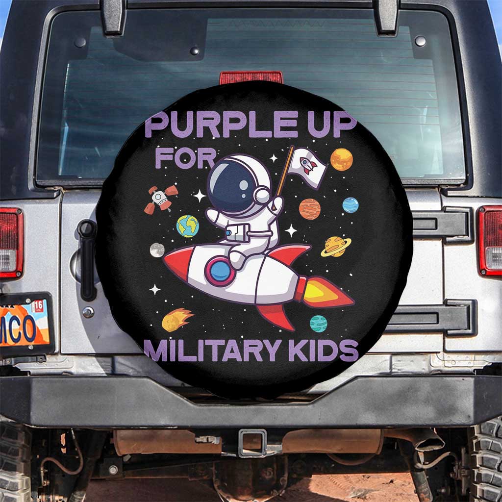 Purple Up For Military Kids Spare Tire Cover Military Child Month Astronaut Funny TS10 No hole Black Print Your Wear