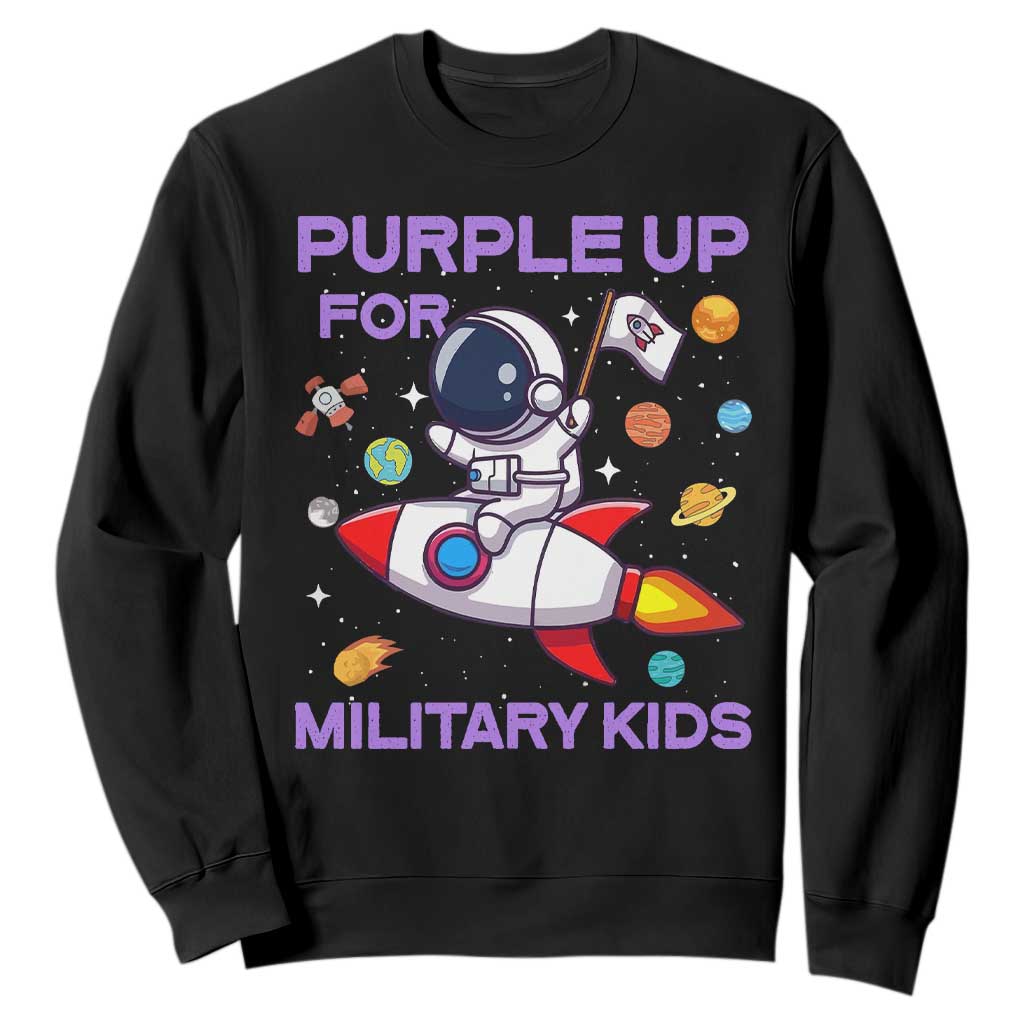 Purple Up For Military Kids Sweatshirt Military Child Month Astronaut Funny TS10 Black Print Your Wear