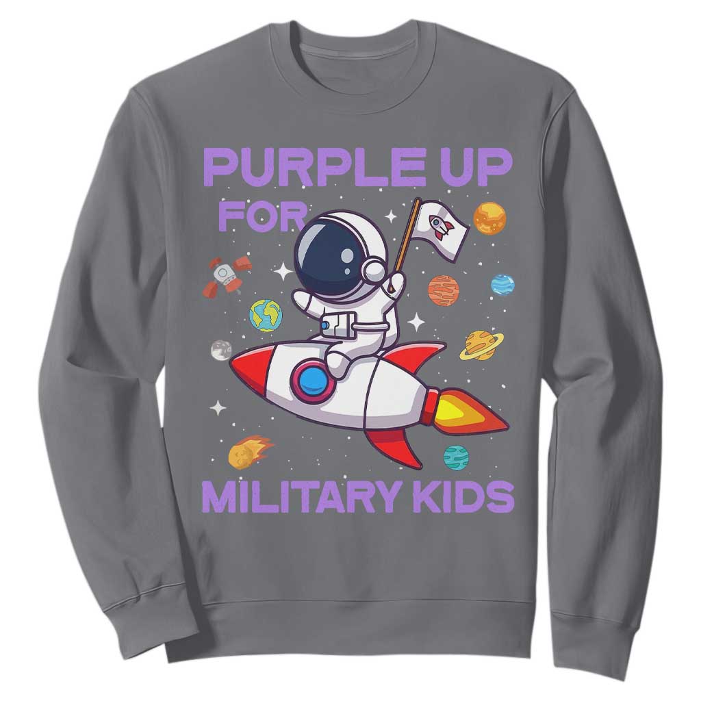 Purple Up For Military Kids Sweatshirt Military Child Month Astronaut Funny TS10 Charcoal Print Your Wear