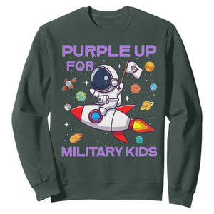 Purple Up For Military Kids Sweatshirt Military Child Month Astronaut Funny TS10 Dark Forest Green Print Your Wear