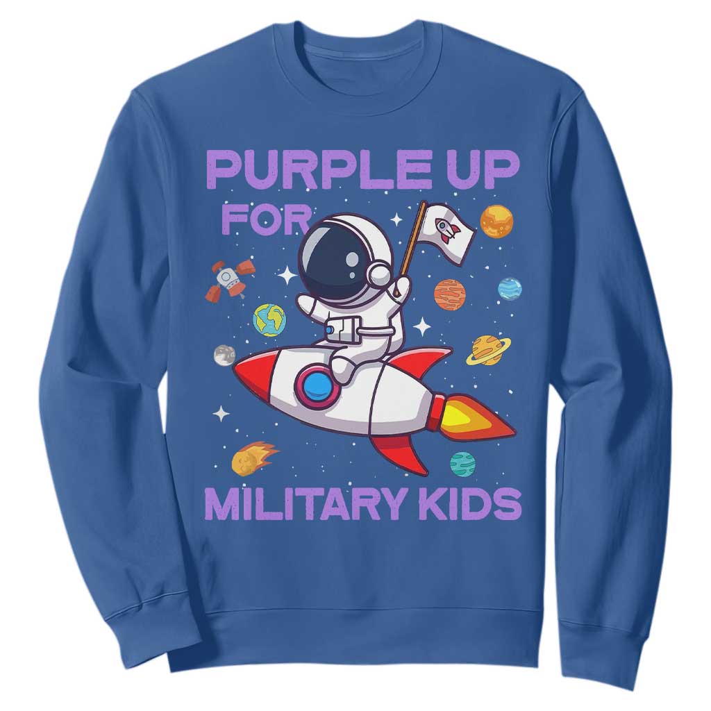 Purple Up For Military Kids Sweatshirt Military Child Month Astronaut Funny TS10 Royal Blue Print Your Wear
