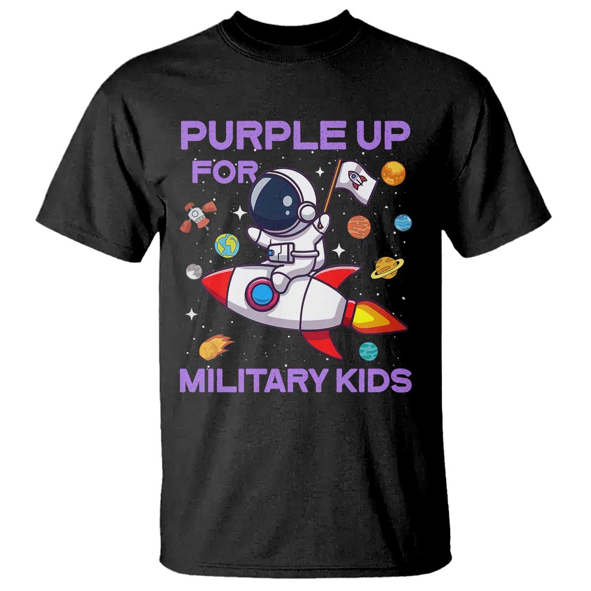 Purple Up For Military Kids T Shirt Military Child Month Astronaut Funny TS10 Black Print Your Wear